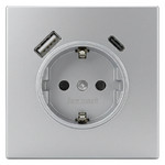 Розетка с заземлением 16А+2USB A+С (5V 3A, 12V 1,5A,  max. 18W) Jasmart FD, алюминий, Jasmart