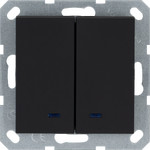 Выключатель двухклавишный с LED подсветкой Jasmart 10А/250В, черный матовый, Jasmart