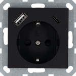 Розетка с заземлением Jasmart 16А+2USB A+С(5V 3A, 12V 1,5A,  max. 18W), черный матовый, Jasmart