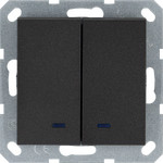 Выключатель двухклавишный с LED подсветкой Jasmart 10А/250В, антрацит, Jasmart