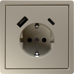 Розетка с заземлением 16А+2USB A+С (5V 3A, 12V 1,5A,  max. 18W) Jasmart FD, сахара, Jasmart