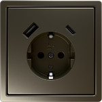 Розетка с заземлением 16А+2USB A+С (5V 3A, 12V 1,5A,  max. 18W) Jasmart FD, бронза, Jasmart